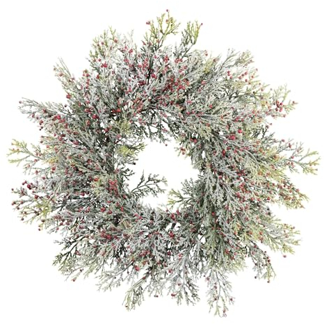 CREATIV green Zypressen-Beeren-Kranz 58cm I Weihnachtskranz mit naturgetreuen Beeren & Nadeln I hochwertige Weihnachtskranz Deko mit Frost I Türschmuck Weihnachten ideal als Indoor Weihnachtsdeko