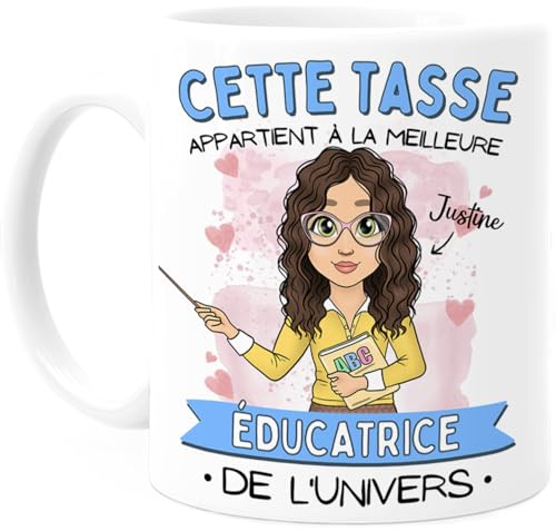 Tassenliebling Cupdarling® Tasse Éducatrice Personnalisable - Cadeau Maitresse d'École Maternelle - Idee Cadeau Femme Original - Cadeau Anniversaire Femme - 330 mL Céramique - Mug Atsem Maternelle