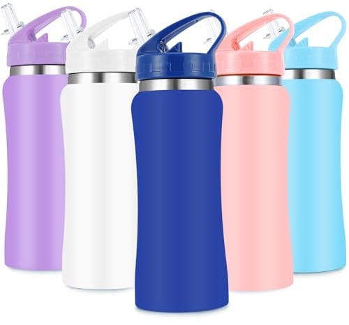 Kids Stainless Steel Insulated Water Bottle with Straw,350 ml Small Water Bottles for School Reusable Metal Vacuum Small Flask Leakproof Keep Drinks Hot Cold for Boys Girls Toddlers Children(Blue)