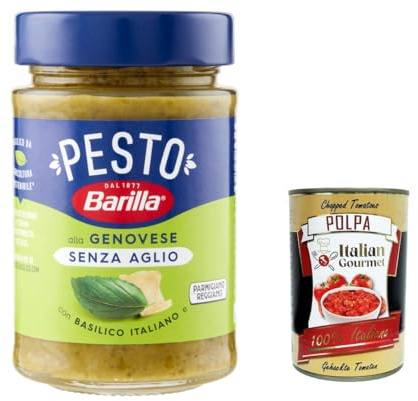 Italian Gourmet Pesto alla Genovese senza Aglio salsa Basilikum 3 x 190g | Glutenfrei; cremige Würzung con erbe aromatiche per primi piatti e, Gesamtnettogewicht 570 g + Kostenlos Polpa 400g