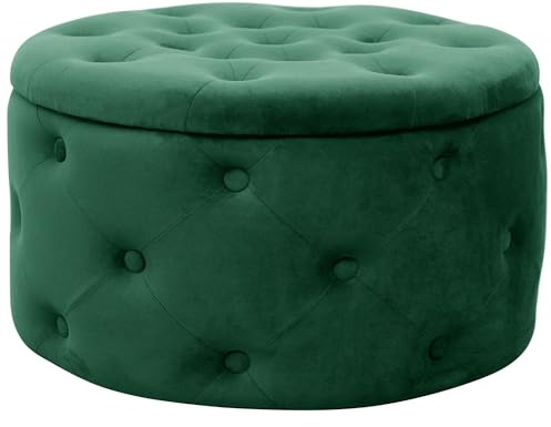 AKORD Pouf Alia gesteppter Velours mit Ablage 55 cm | Pouffe | Fußhocker | Ablage für kleine Gegenstände | Velours | Gesteppter Pouf | B55 x H30 x T55 cm | 8,10 kg | Flaschengrün/Flaschengrün