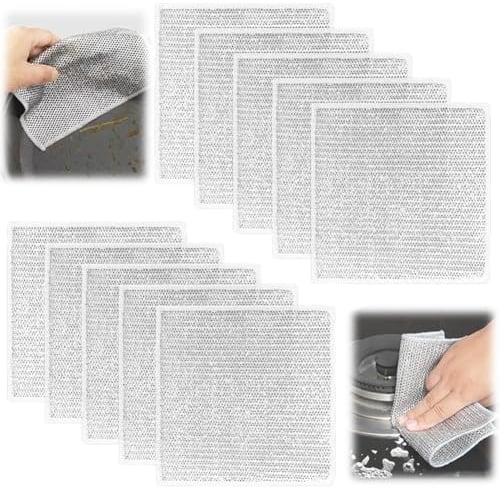 Vicloon 10PCS Non-Scratch Stainless Steel Dishwashing Cleaning Cloths,20x20 cm Wire Dishcloth for Wet & Dry Use,Reusable Anti-Scratch Rags,Lint Free Kitchen Cloth for Cookware,Sinks and Stove Tops
