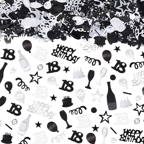 Konfetti 18. Geburtstag Deko - 1500 Stück Streudeko, Tischdeko Schwarz Silber für Junge Mädchen, Happy Birthday Konfetti, Dekoration für Hochzeit Jubiläum