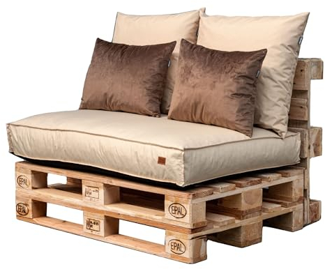 GoldenGroup Gartenset Kissen für Palettenmöbel Creme - Langlebiges und Wasserdichtes Material - Sitzkissen 120cm x 80cm x 15cm, Rückenkissen (2X) 66cm x 60cm & (2X) 50cm x 40cm