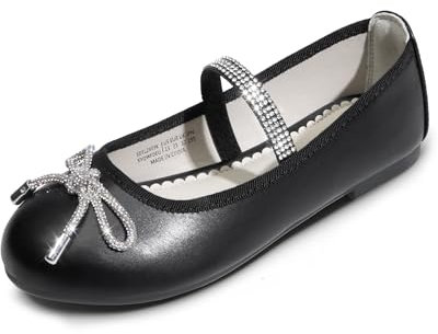 DREAM PAIRS Girls Ballet Flats Slip-on Flower Bow Kids Party Shoes,Size 3 Big Kid,Black,SDFL2409K