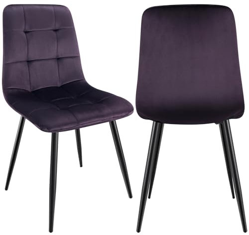 JIJIAN 2er Set Esszimmerstühle, Polsterstuhl Stühle mit Samtstoff und Schwarzen Metallbeinen, Küchenstühle mit 120 kg Tragkraft, Tiefes Lila