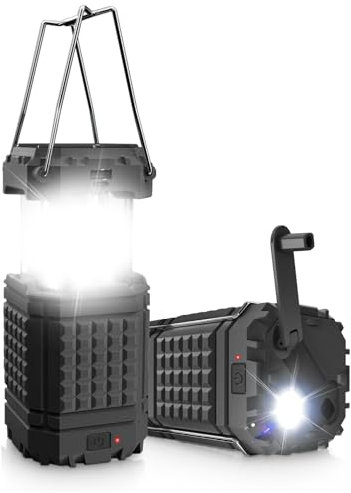 Linterna LED eléctrica de camping para emergencia, linterna solar de manivela de gran capacidad de 3000 con tiempo de reproducción de 8 horas, luz de supervivencia plegable, cargador USB para teléfono