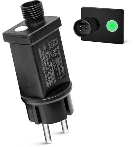 SUCIKORIO LED Fuente Alimentacion 31V 9W Impermeable IP44 Transformador Adaptador Luces Navidad 8Modos con Temporizador & Función de Memoria Enchufe Intermitente para Luces de Hada, Guirnaldas Luces