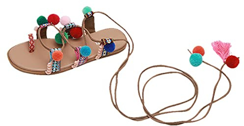 Janker Sandales bohème pour femme - Sandales à pompons - Imperméables - Doublées