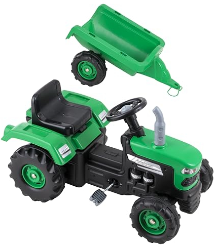 Baroni Toys Trattore a Pedali Verde con Rimorchio Removibile, Volante direzionale e Clacson, Sicuro e Divertente, Bambini dai 2 ai 6 anni, Verde