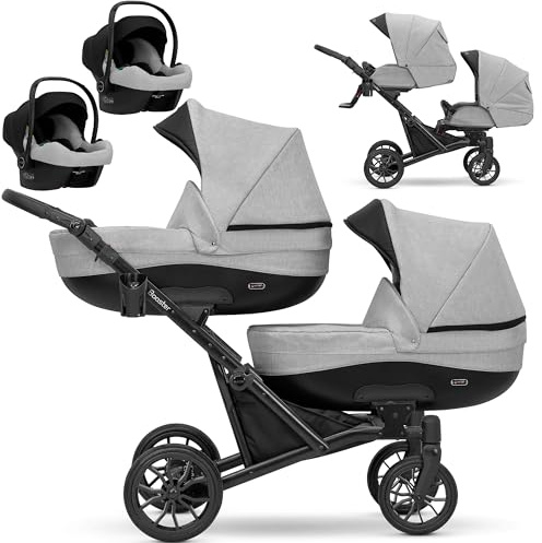 Un passeggino gemellare 3 in 1 et 2 in 1 navicella carrozzina seggiolino auto KUNERT Booster 3in1 et 2in1 passeggini (grigio, 3in1 Cosmo)