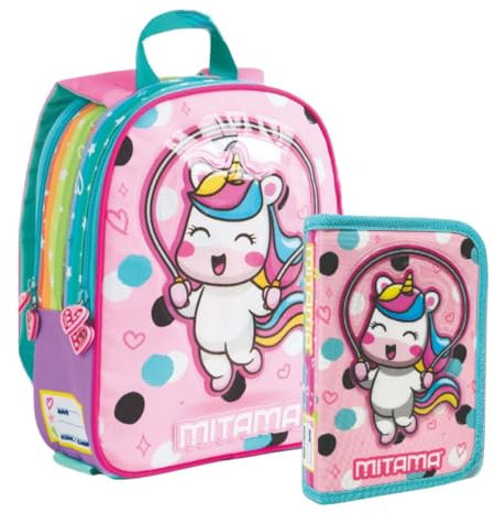 Seven Spa Zaino Asilo Sinny Double Face Girl Mitama con Astuccio Porta Colori Abinato (Unicorn & Sea)
