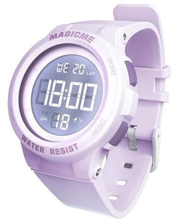 Bigmeda Montres Enfants Fille 50ATM Numérique Garçons Sport Enfants Montres Fille avec Bracelet en Silicone (Macaron Violet)