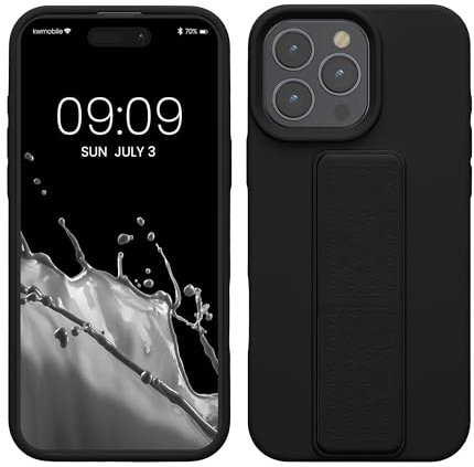 kwmobile 1x Custodia Compatibile con Apple iPhone 16 PRO Max - Cover Supporto Dita - Back Case per Smartphone - Protezione Gommata Nero