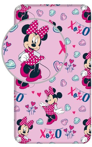 Disney Minnie XoXo Kinder-Spannbettlaken, 100% Baumwolle, Rosa, 90x200