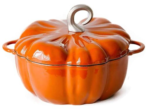 Cocotte en fonte de citrouille de 4 litres, cocotte de citrouille de 3,7 l, casserole en émail en forme de citrouille, pot de citrouille avec couvercle, pot à ragoût pour 3 à 5 personnes (orange)