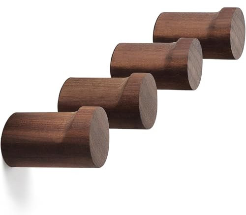 IQOUNIX Wooden Coat Hooks Wall Mounted (Pack of 4) Door Hooks for Hanging, Coat Rack Wall Mounted, Walnut Wood Wall Hooks for Coats, Towels, Jackets, Clothes