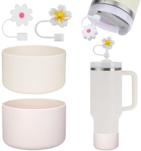 Set d'accessoires pour Stanley Cup, Contient 2 Tumbler Bottom Protector Flask manchon en silicone, 2 couvercles de paille, for Stanley 40 30 oz Quencher Adventure Tumbler & Stanley IceFlow 20oz 30oz