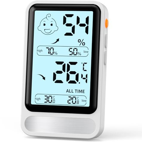 PAIRIER Digitale Thermometer Hygrometer Innen Temperatur und Luftfeuchtigkeitmessgerät Großer LCD-Bildschirm mit Beleuchtung MIN/MAX Aufzeichnungen Raumthermometer für Wohnzimmer Gewächshaus (Weiß)