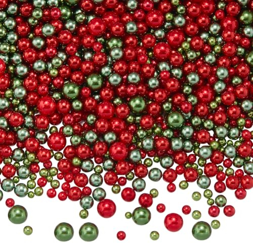 SUNNYCLUE Ca. 1500~2000 Stück Weihnachtsvase Füllperlen Rot Und Grün Ohne Loch Große Kunststoffperlen Für Feiertage Weihnachten Runde Schwimmende Kerzen Lose Perlen Für Füller Party Dekorationen Schmu