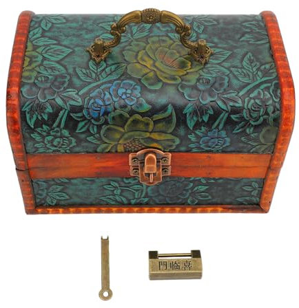 Vintage Jewellery Box with Lock, Treasure Organiser, Jewellery Box, Wooden Craft, Retro Jewellery Box, Floral Pattern, Decorative Keepsake Box for Bracelets, Hair Clips,