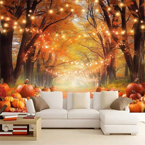 Fototapete Premium Vlies Natur Herbst Dschungel, Kürbis 400 x 280 cm Foto Tapete Schlafzimmer Wohnzimmer Tapeten Wandtapete Motivtapeten 3d Effekt Orange Farbe Büro Hotel Flur Tapete
