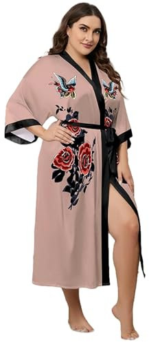 QHDTEOKH Women pajamas Large Women Long Satin Dressing Gown Silky Cardigan Lightweight For Bridal Dressing Gowns Party-pink Rose-under 90 Kg