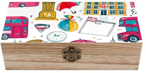 HJUQNGF Aufbewahrungsbox aus Holz mit Deckel, dekorative Geschenkboxen, Holz, Andenken, Truhe, Schmuck, London-Elemente, Muster, Aufbewahrungsbehälter zum Organisieren von Schmuck, Andenken, Geschenk