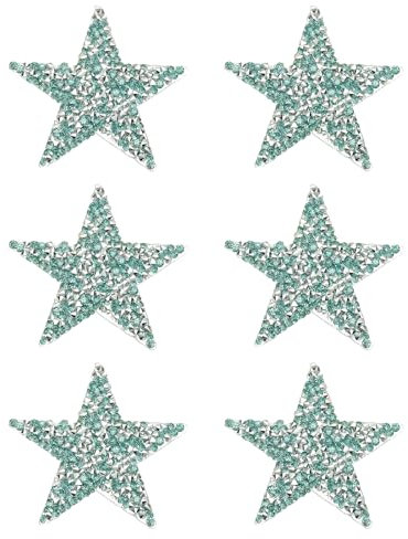 PATIKIL Iron on Star Patches, 6pcs Adhesive Applique Stars Silver Rhinestone Glitter Crystal Stickers Patch Fabric Embellishments for DIY Crafts Clothing Jeans Repair, Light Blue 6cm