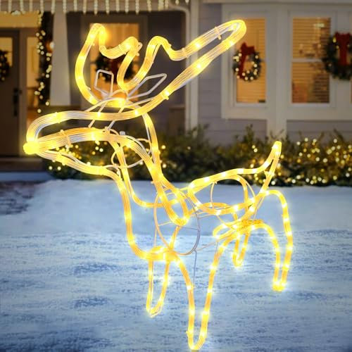 Weihnachtsdeko Rentier Beleuchtet Aussen, LED Rentier Weihnachtsbeleuchtung Außen, Beleuchtet Rentier Figuren mit 8 Modes und Timer, Rentier Weihnachtsbeleuchtung für Weihnachtsdeko Innen & Außen