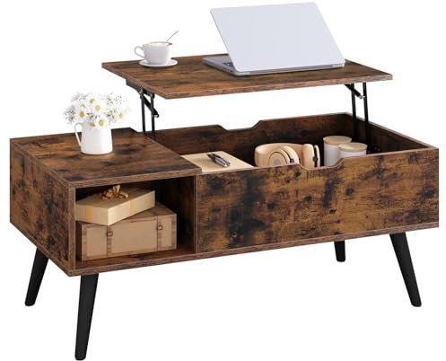 WOLTU Couchtisch höhenverstellbar, Wohnzimmertisch mit Stauraum, Kaffeetisch Beistelltisch Sofatisch, 100x(43-57) x50 cm, rustikales Braun, BTS26vbn