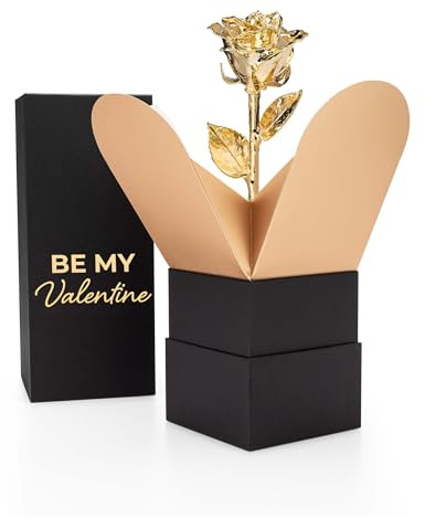 Forever Rose Be My Valentine Bloom Box Bundle, handgetauchte echte Rose in 24 Karat Gold in einer schönen Geistervase und Blumenbox, romantisches Geschenk für Frauen und Männer