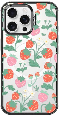 MOSNOVO for iPhone 16 Pro Max Case, Fit for MagSafe, Military-Grade Drop Protection, Shockproof Bumper, Cute Women Girl Magnetic Phone Case for iPhone 16 Pro Max, Strawberry Garden/Black