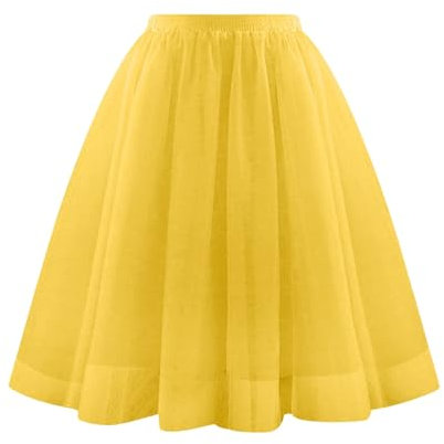 Gelb Tüllrock Damen Tutu Rock Midi Petticoat Hoch Taillierter A Linien Rockabilly Petticoat Mesh-Chiffon-Faltenrock Karneval Kostüm Tanzrock Unterrock