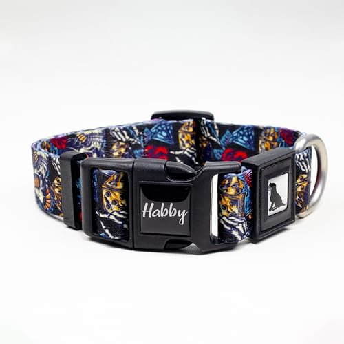 Hundehalsband Bunte & Stilvolle Hundehalsband - Aus Recyceltem Material - 25mm (25mm, Rose-Skull)