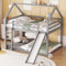 okwish Lit superposé Enfant Lit cabane 140 x 200 cm en pin avec Toboggan et échelle, Gris