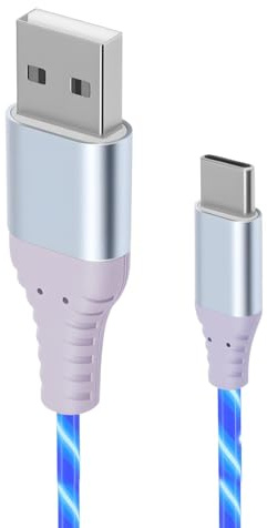 2m/6.6ft Light up USB C Charger Cable 3A 65W, Glowing Fast Charging Data Transfer Type C Long Light up Lead Braided Cable USB A to USB C for Galaxy S24 S23 Huawei P9 Pixel 7 iPad Switch PS5 Etc