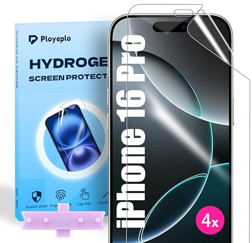Ployeplo Hydrogel Folie für iPhone 16 Pro, 4 Stück Schutzfolie Klar HD Weich TPU Displayschutzfolie, Hochempfindliche Kratzfest Schutzfolie(Nicht Gehärtetes Glas)