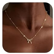FloralGrace Clean Girl Aesthetic Kette Gold Damen, Zierliche Schleife Halskette, Gold Vergoldete Niedliche Choker Kette, Kleine Schleife Anhänger Charm Halsketten, Teenager Geschenk