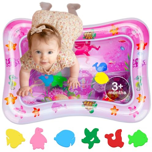 Wassermatte für Baby - Sensorische Entwicklung und Bauchlage | BPA-frei leicht faltbar mit farbenfrohem Unterwasser-Design für unterwegs, Rosa