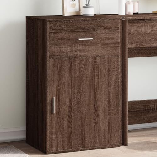 WRJENFSC Kommode Braun Eichen-Optik Massivholz Sideboard mit Schublade und Fächern 56,5 x 39 x 90 cm Stauraum Möbel für Wohnzimmer Flur und Schlafzimmer
