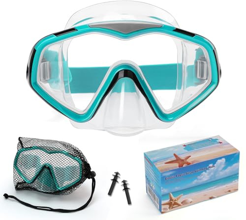 Taucherbrille Erwachsene,Verstellbares Schwimmbrille mit Nasenschutz,Tauchmaske 180°Weitwinkel Antifog Schnorchelmaske mit HD Gehärtetes Glas für Schnorcheln Schwimmen