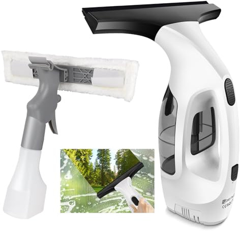 Cordless Window Vacuum with 3500mAh Battery, Rechargeable Window Vac 60Min Running Tim, 28cm Blade Power Vacuum Cleaner Set, 300ml Water Tank Streak-Free Glass Cleaner Cordless Washer