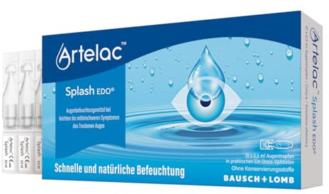 Artelac Splash EDO Augentropfen gegen trockene Augen 10 x 0,5 ml | Schnelle Linderung bei müden & gestressten Augen - intensive Befeuchtung mit Hyaluronsäure- bei Kontaktlinsen- in Einzeldosen