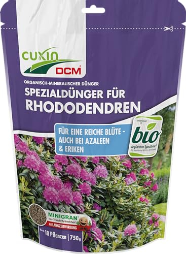 CUXIN DCM Spezialdünger für Rhododendron, Azaleen, Eriken - Spezialdünger - Mit MINIGRAN® TECHNOLOGY - Bio - organisch-mineralischer Dünger - 750g