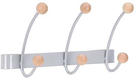 SIRO Hakenleiste Garderobe mit 3 Haken 1291 Schlicht, Stahl - Holz Hellgrau Ahorn Natur lackiert, 259 mm x 82 mm x 132 mm, LA 198 mm
