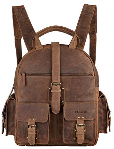 STILORD Nevada Rucksack Leder groß im Vintage Design mit 13,3 Zoll Laptopfach Unisex Lederrucksack Uni Schule Lehrer Echtleder Farbe:mittel - braun