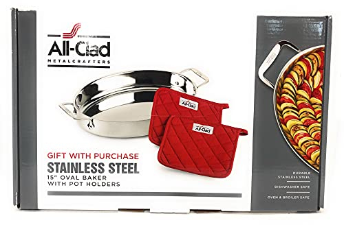 all-clad Edelstahl 38,1 cm Oval Baker mit Topflappen