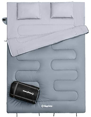 KingCamp Doppelschlafsack Schlafsack Deckenschlafsack Winter Erwachsene mit Kissen für 2 Personen und Tragetasche Angenehme Temperatur für Outdoor Camping, (Grau)