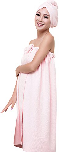 ZiXing Bademantel mit Kapuze Damen,Saunakilt knielang,Morgenmantel Weich und Super Flauschig Rosa OneSize